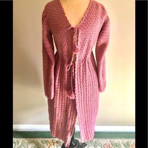 Dusty pink Crochet long cardigan